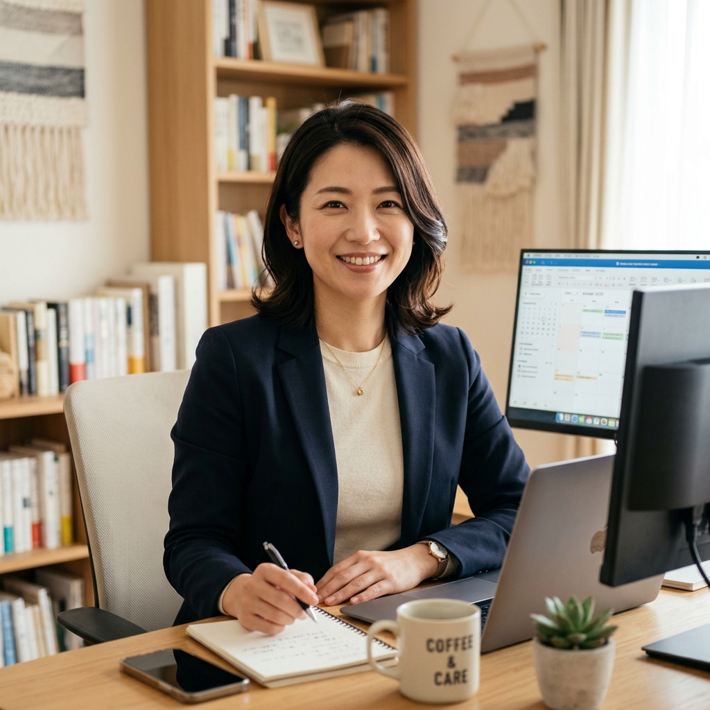 Warmly smiling online secretary
